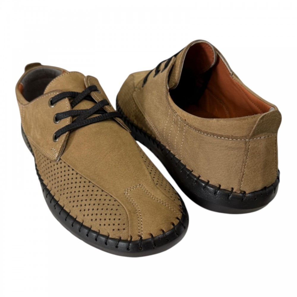 HON'S Çarık Erkek Ayakkabı Siyah– Hakiki Nubuk Deri, Hafif & Taban Dikişli Bağcıklı HR01